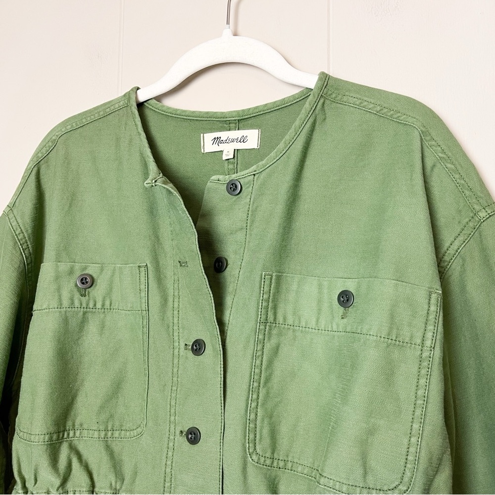 Madewell Claremont‎ Drawstring Jacket Medium green utility button lightweight - Picture 4 of 13